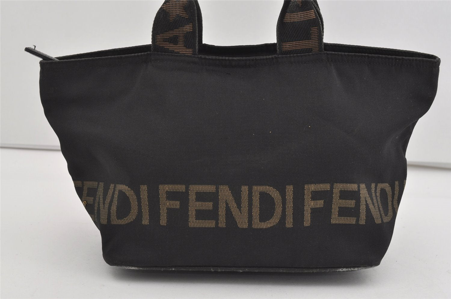 Authentic FENDI Vintage Hand Tote Bag Purse Nylon Leather Black 1040I