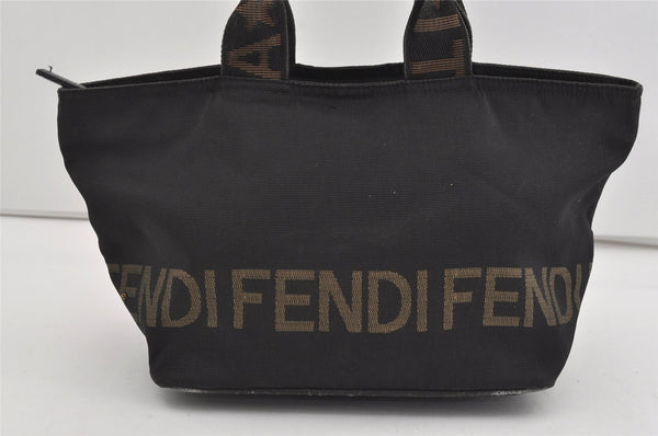 Authentic FENDI Vintage Hand Tote Bag Purse Nylon Leather Black 1040I