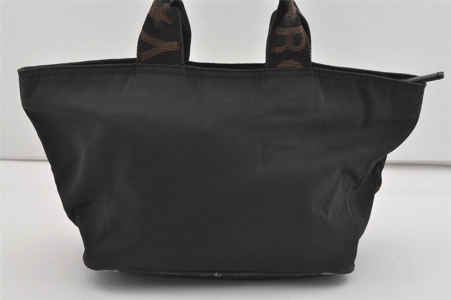 Authentic FENDI Vintage Hand Tote Bag Purse Nylon Leather Black 1040I