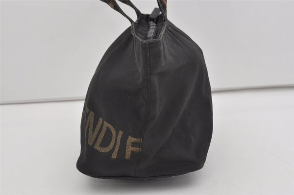 Authentic FENDI Vintage Hand Tote Bag Purse Nylon Leather Black 1040I