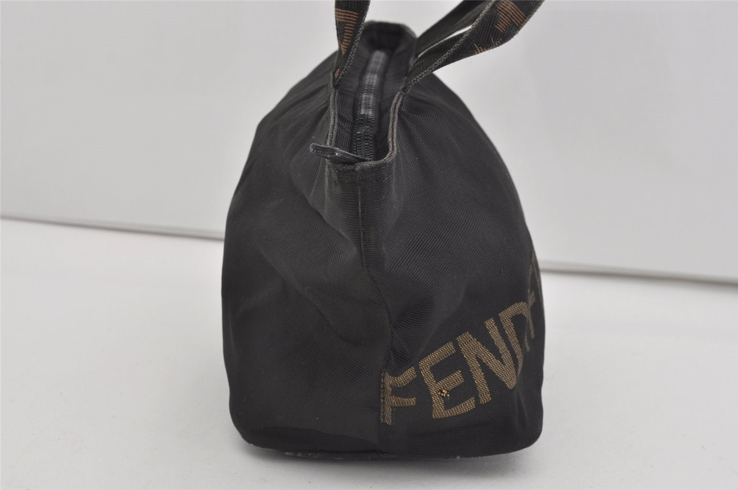 Authentic FENDI Vintage Hand Tote Bag Purse Nylon Leather Black 1040I