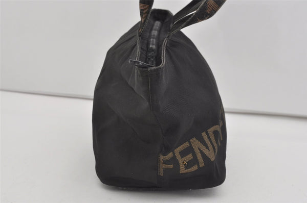 Authentic FENDI Vintage Hand Tote Bag Purse Nylon Leather Black 1040I