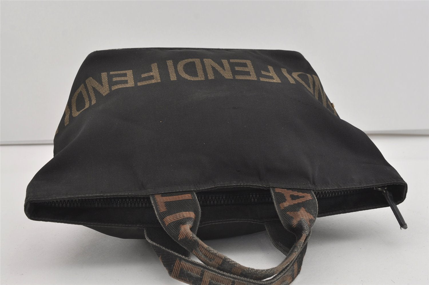 Authentic FENDI Vintage Hand Tote Bag Purse Nylon Leather Black 1040I