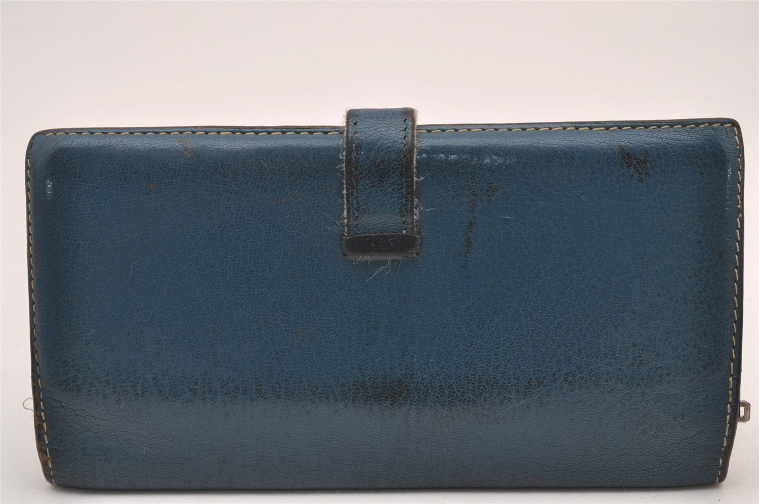 Authentic HERMES Bearn Classic Leather Long Wallet Purse Blue 1041I