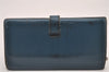 Authentic HERMES Bearn Classic Leather Long Wallet Purse Blue 1041I