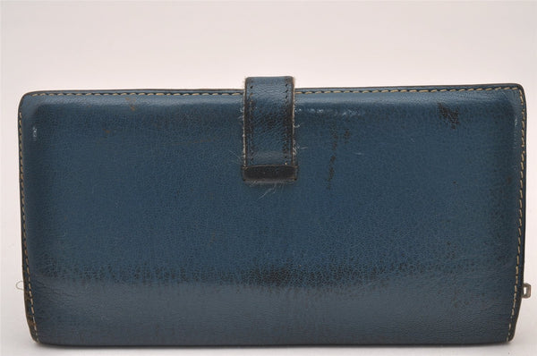 Authentic HERMES Bearn Classic Leather Long Wallet Purse Blue 1041I