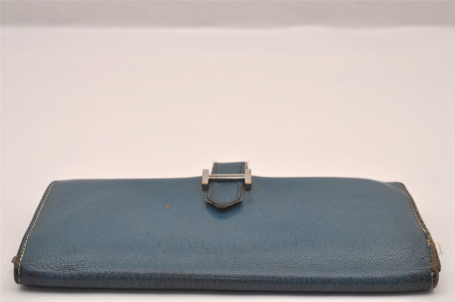 Authentic HERMES Bearn Classic Leather Long Wallet Purse Blue 1041I