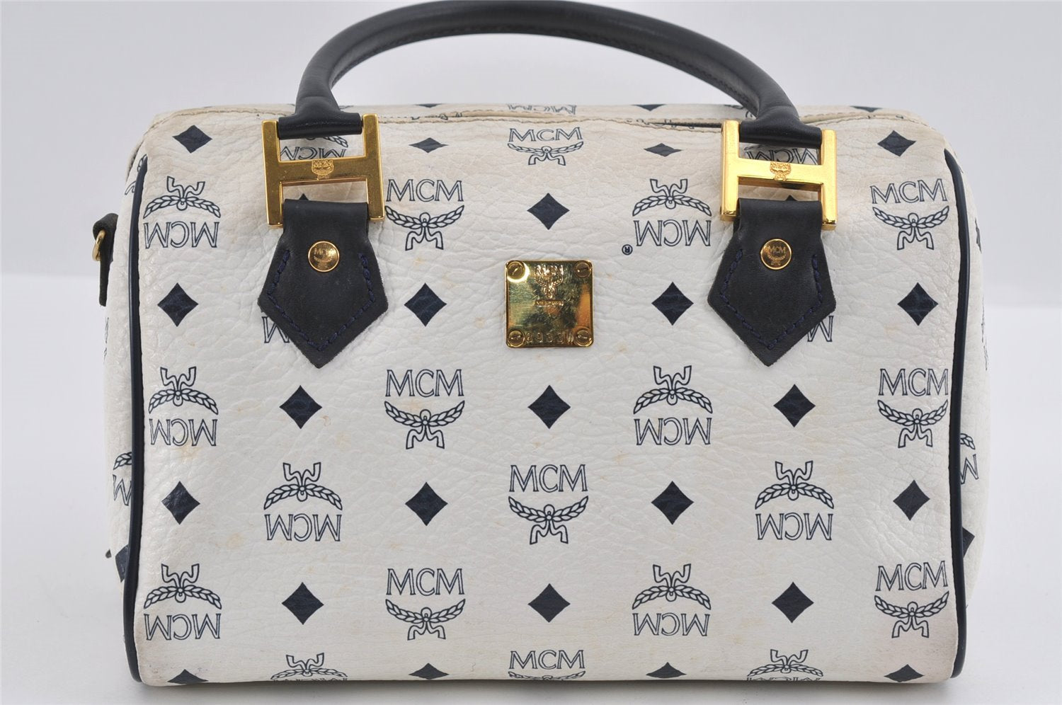 Authentic MCM Leather Vintage 2Way Shoulder Hand Bag Purse White 1042I