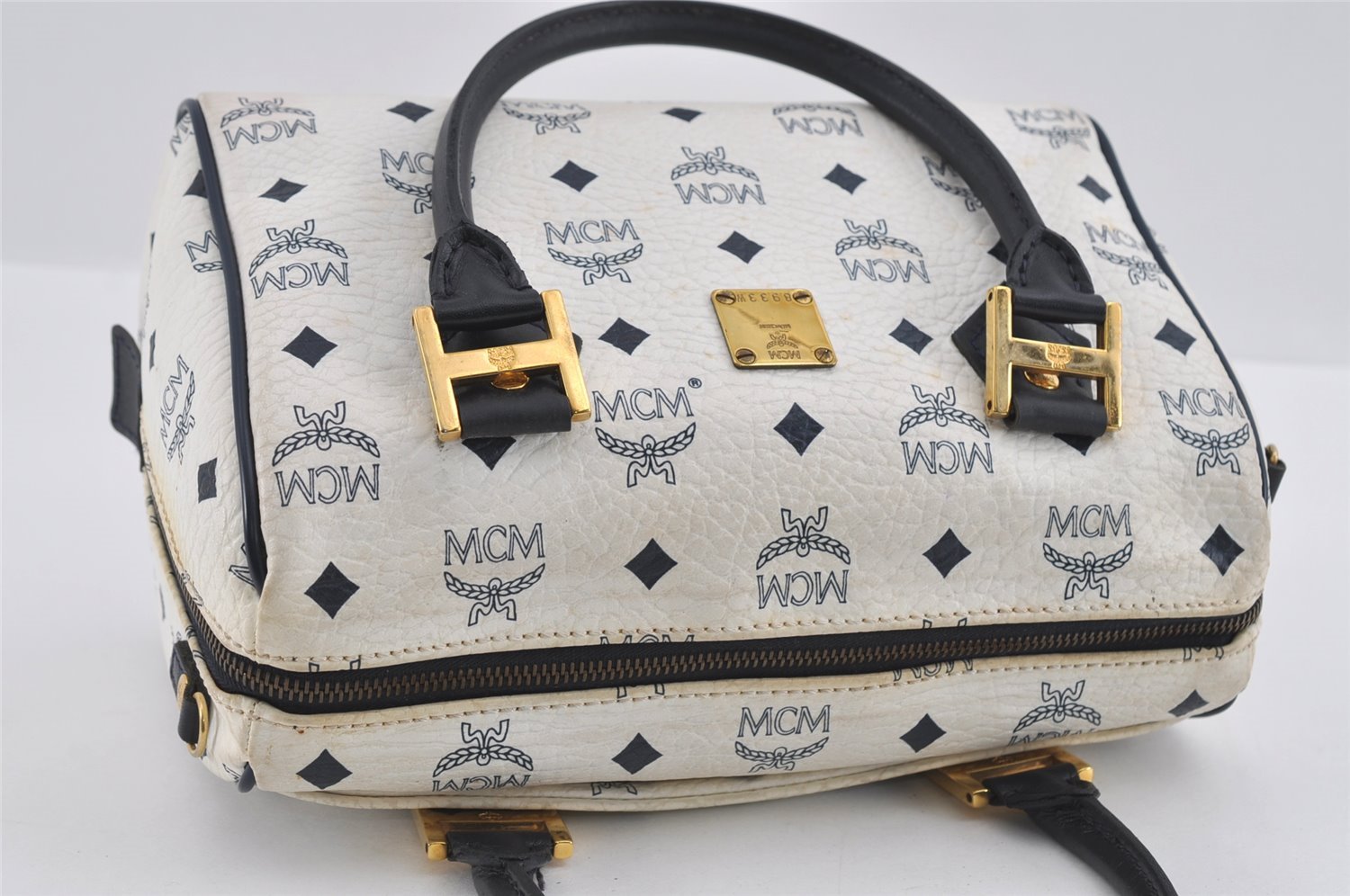 Authentic MCM Leather Vintage 2Way Shoulder Hand Bag Purse White 1042I