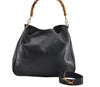 Authentic GUCCI Bamboo 2Way Shoulder Bag Leather Navy Blue Junk 1044I