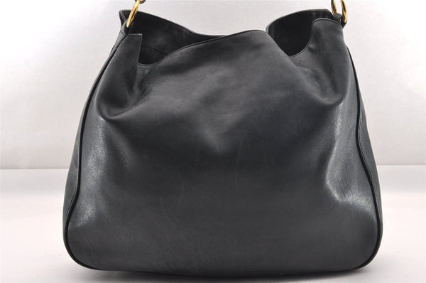 Authentic GUCCI Bamboo 2Way Shoulder Bag Leather Navy Blue Junk 1044I