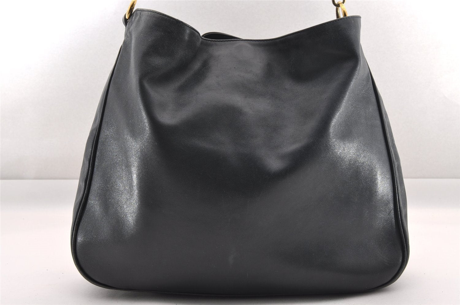 Authentic GUCCI Bamboo 2Way Shoulder Bag Leather Navy Blue Junk 1044I