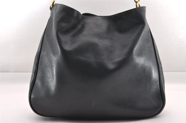 Authentic GUCCI Bamboo 2Way Shoulder Bag Leather Navy Blue Junk 1044I