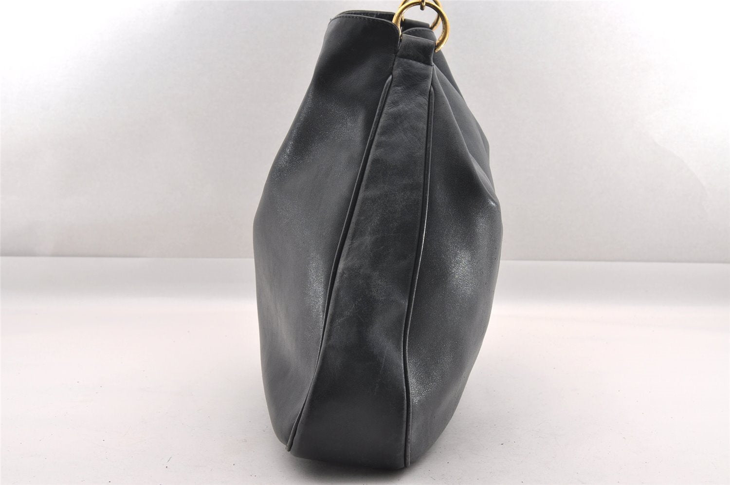 Authentic GUCCI Bamboo 2Way Shoulder Bag Leather Navy Blue Junk 1044I