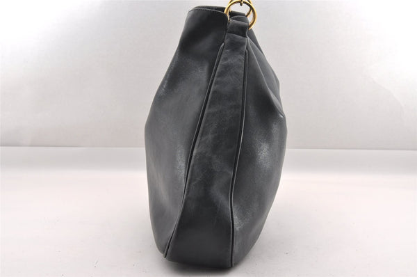 Authentic GUCCI Bamboo 2Way Shoulder Bag Leather Navy Blue Junk 1044I