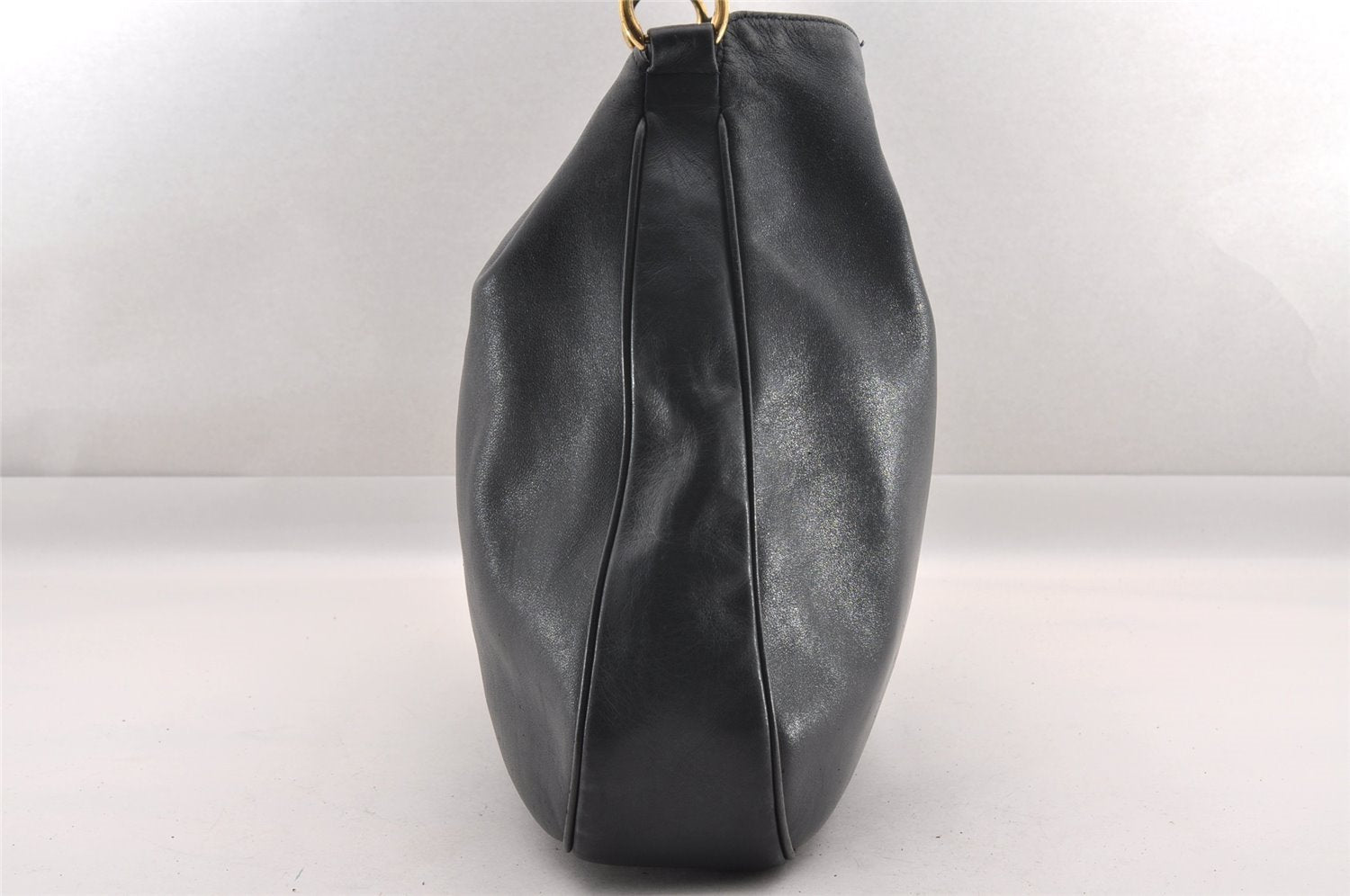 Authentic GUCCI Bamboo 2Way Shoulder Bag Leather Navy Blue Junk 1044I