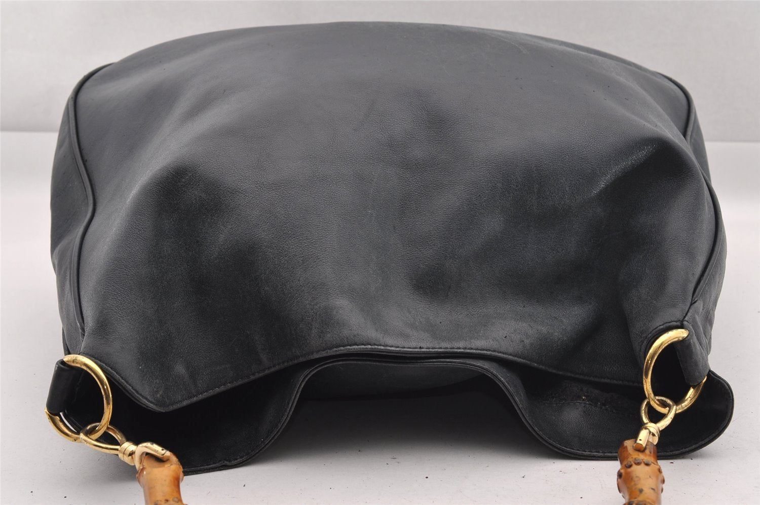 Authentic GUCCI Bamboo 2Way Shoulder Bag Leather Navy Blue Junk 1044I