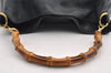 Authentic GUCCI Bamboo 2Way Shoulder Bag Leather Navy Blue Junk 1044I