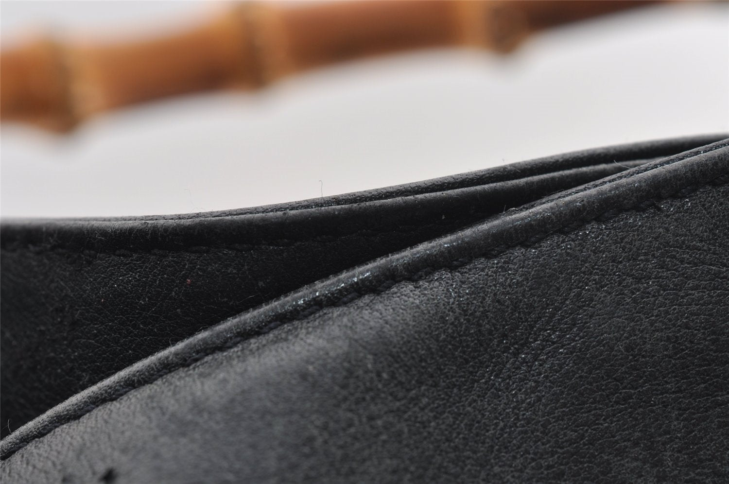 Authentic GUCCI Bamboo 2Way Shoulder Bag Leather Navy Blue Junk 1044I