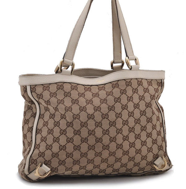 Authentic GUCCI Abbey Shoulder Hand Bag GG Canvas Leather 170004 Brown 1045F