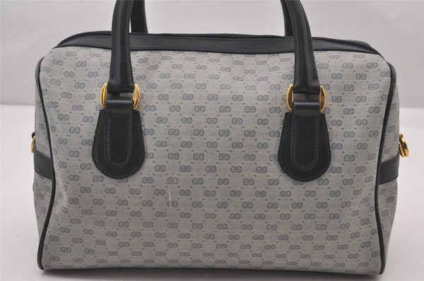 Authentic GUCCI Micro GG PVC Leather 2Way Shoulder Hand Boston Bag Navy 1045I