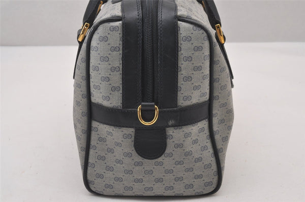 Authentic GUCCI Micro GG PVC Leather 2Way Shoulder Hand Boston Bag Navy 1045I