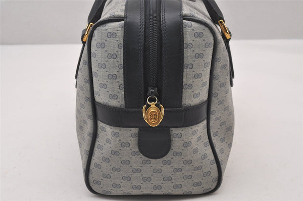 Authentic GUCCI Micro GG PVC Leather 2Way Shoulder Hand Boston Bag Navy 1045I