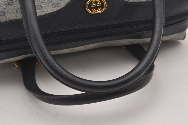 Authentic GUCCI Micro GG PVC Leather 2Way Shoulder Hand Boston Bag Navy 1045I