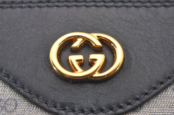 Authentic GUCCI Micro GG PVC Leather 2Way Shoulder Hand Boston Bag Navy 1045I