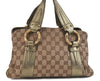 Authentic GUCCI Metal Bamboo Hand Bag GG Canvas Leather Brown Gold 1048D