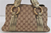 Authentic GUCCI Metal Bamboo Hand Bag GG Canvas Leather Brown Gold 1048D