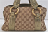 Authentic GUCCI Metal Bamboo Hand Bag GG Canvas Leather Brown Gold 1048D