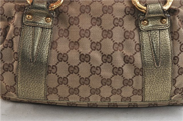 Authentic GUCCI Metal Bamboo Hand Bag GG Canvas Leather Brown Gold 1048D