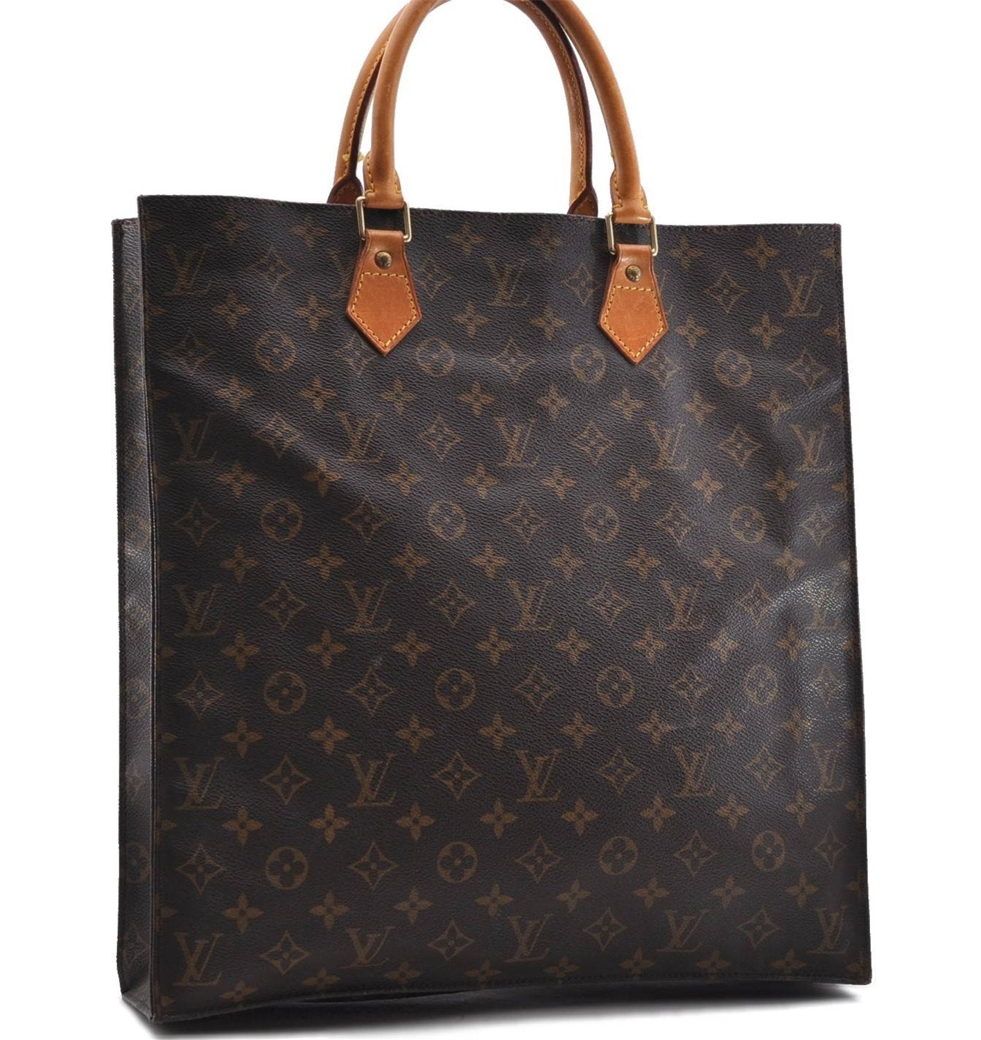 Authentic Louis Vuitton Monogram Sac Plat Hand Bag M51140 LV 1052D