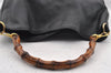 Authentic GUCCI Vintage Bamboo 2Way Shoulder Bag Leather Black Junk 1052I