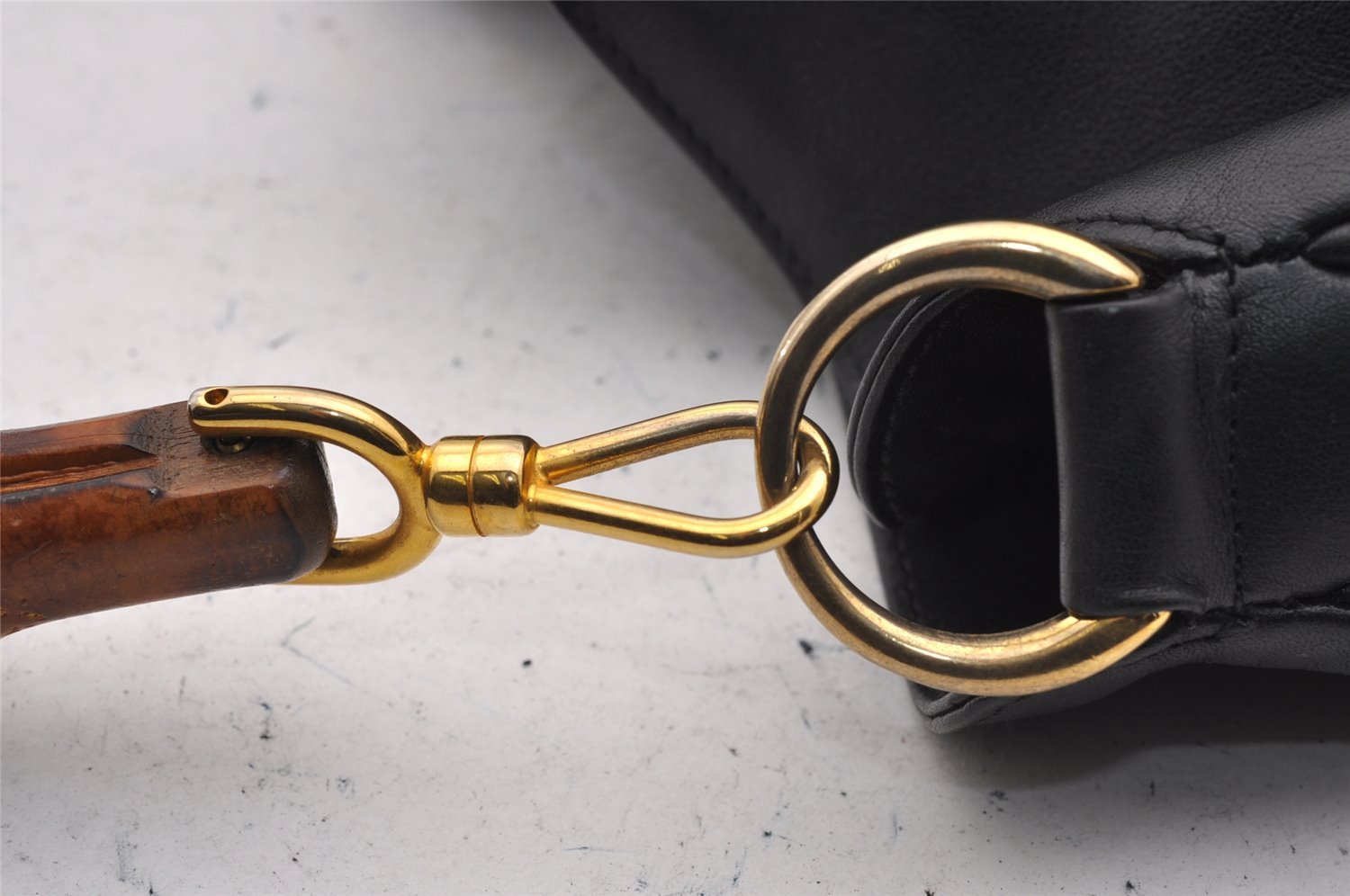 Authentic GUCCI Vintage Bamboo 2Way Shoulder Bag Leather Black Junk 1052I