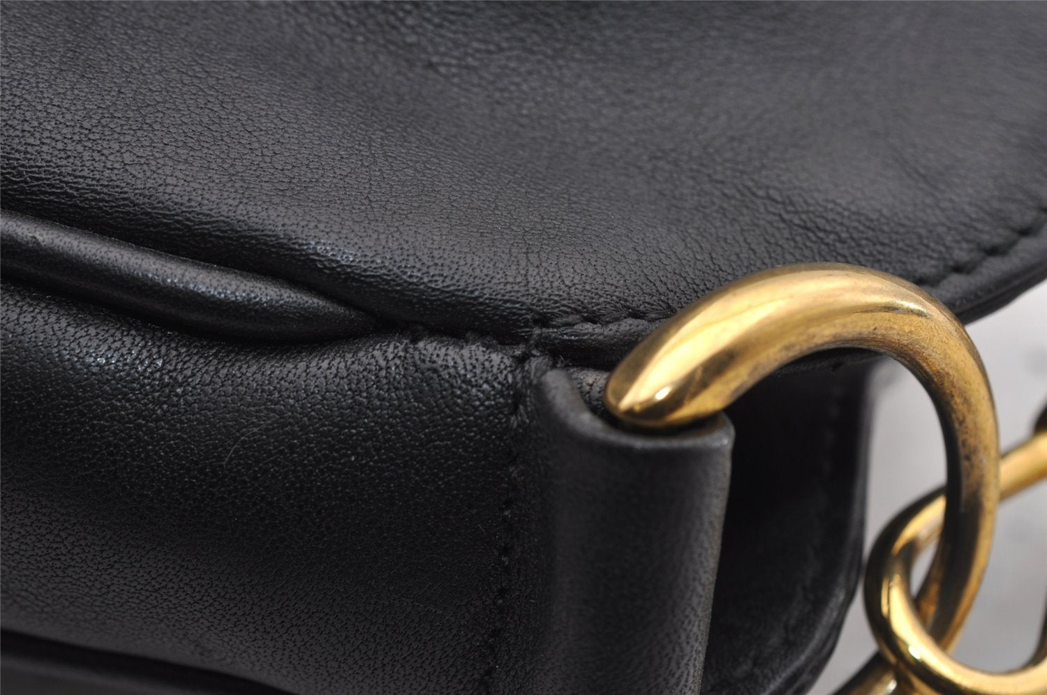 Authentic GUCCI Vintage Bamboo 2Way Shoulder Bag Leather Black Junk 1052I