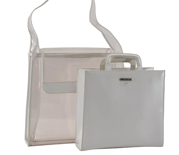 Authentic GUCCI 2 in 1 Shoulder Hand Bag Vinyl Leather Clear White 1053I