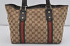 Authentic GUCCI Web Sherry Line Tote Bag GG Canvas Leather 137396 Brown 1054I