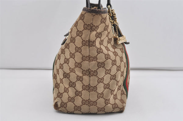Authentic GUCCI Web Sherry Line Tote Bag GG Canvas Leather 137396 Brown 1054I