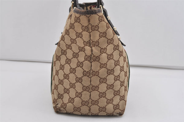 Authentic GUCCI Web Sherry Line Tote Bag GG Canvas Leather 137396 Brown 1054I