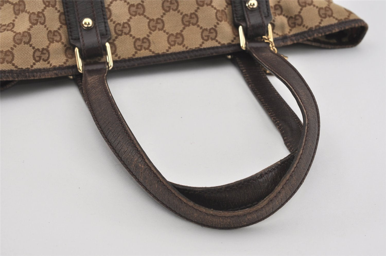 Authentic GUCCI Web Sherry Line Tote Bag GG Canvas Leather 137396 Brown 1054I