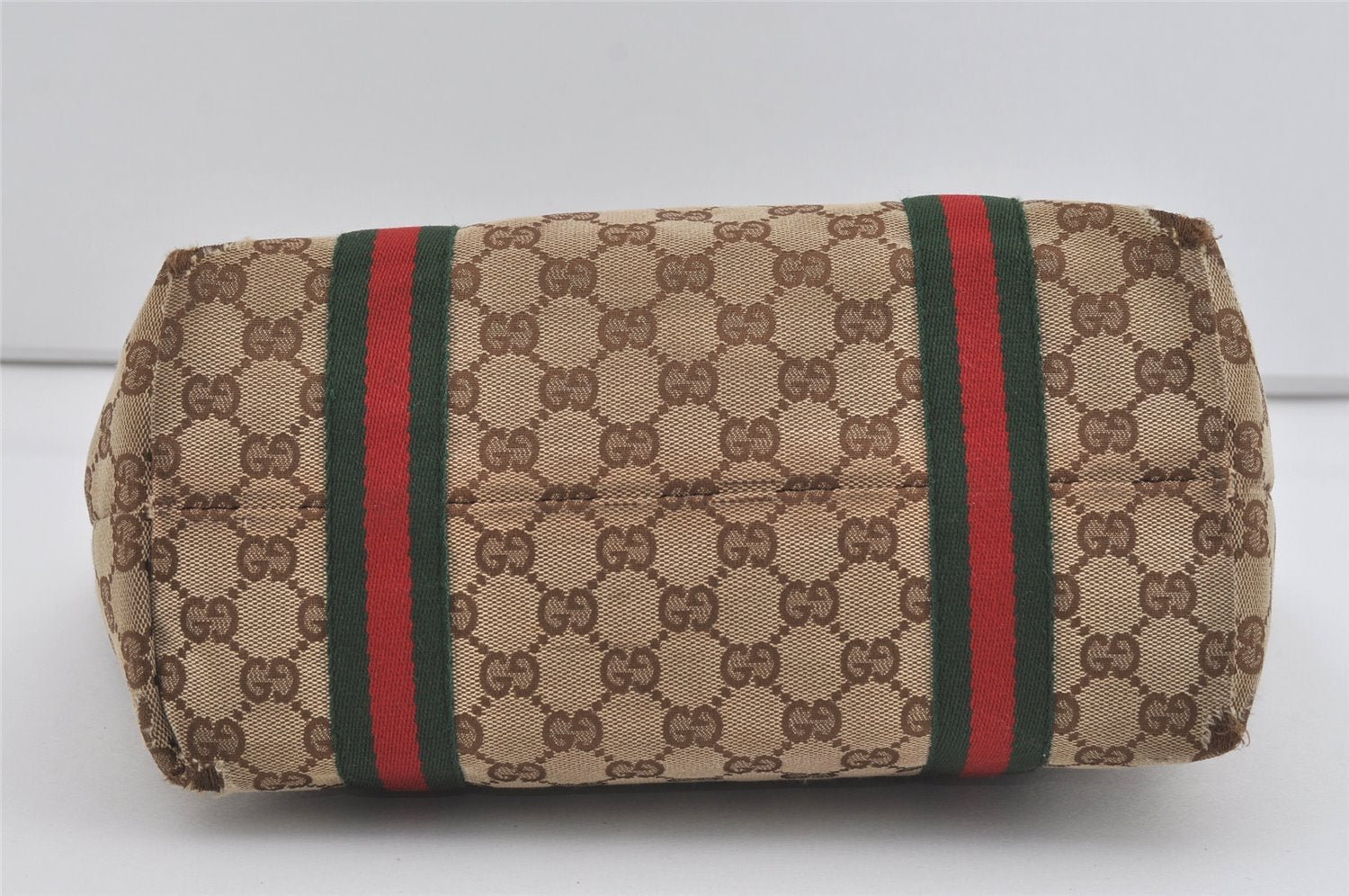 Authentic GUCCI Web Sherry Line Tote Bag GG Canvas Leather 137396 Brown 1054I