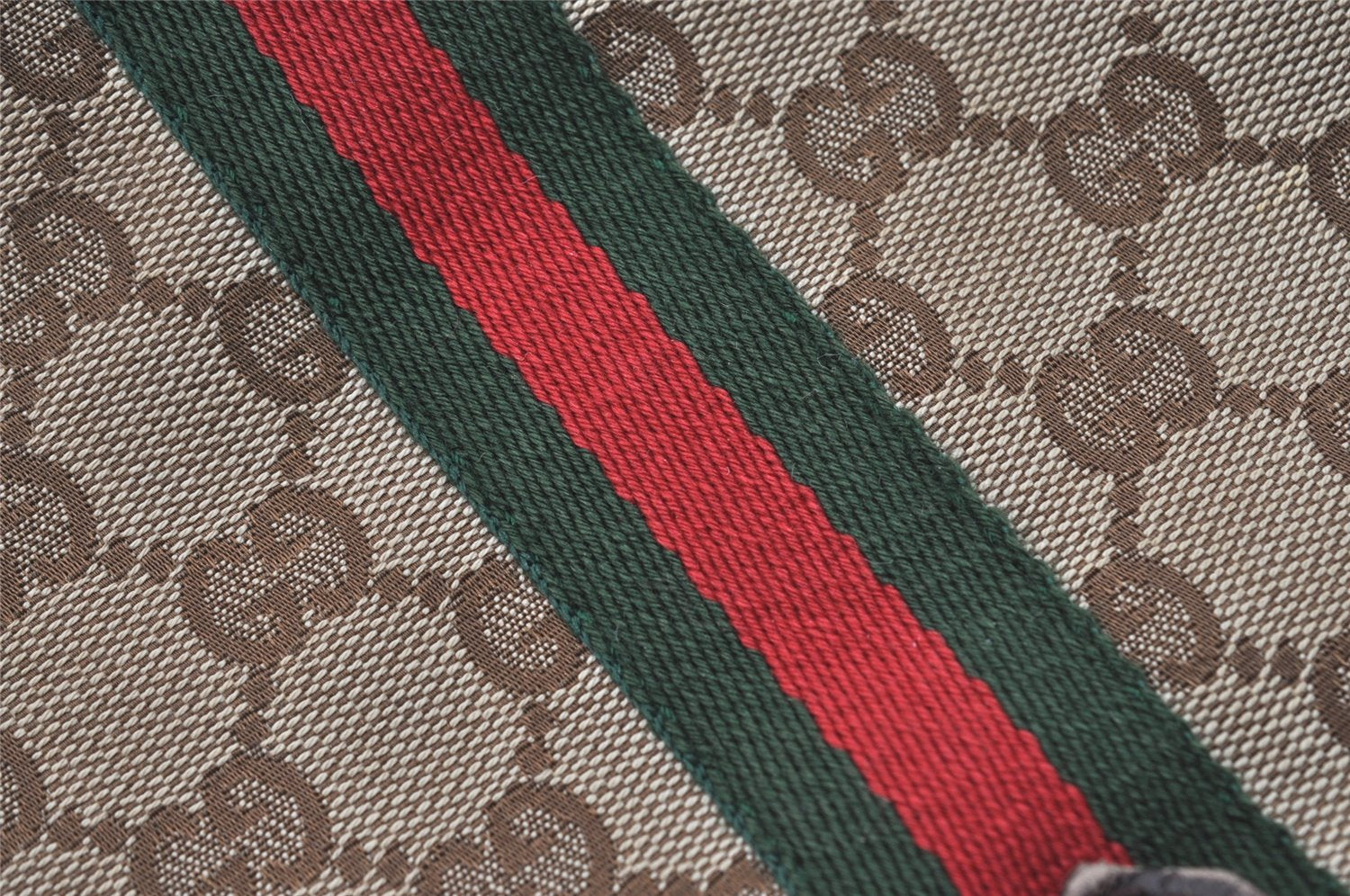Authentic GUCCI Web Sherry Line Tote Bag GG Canvas Leather 137396 Brown 1054I