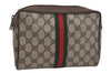 Authentic GUCCI Web Sherry Line Clutch Hand Bag GG PVC Leather Brown Junk 1055I