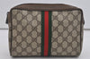 Authentic GUCCI Web Sherry Line Clutch Hand Bag GG PVC Leather Brown Junk 1055I