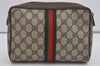 Authentic GUCCI Web Sherry Line Clutch Hand Bag GG PVC Leather Brown Junk 1055I