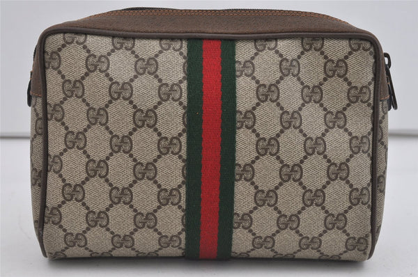 Authentic GUCCI Web Sherry Line Clutch Hand Bag GG PVC Leather Brown Junk 1055I