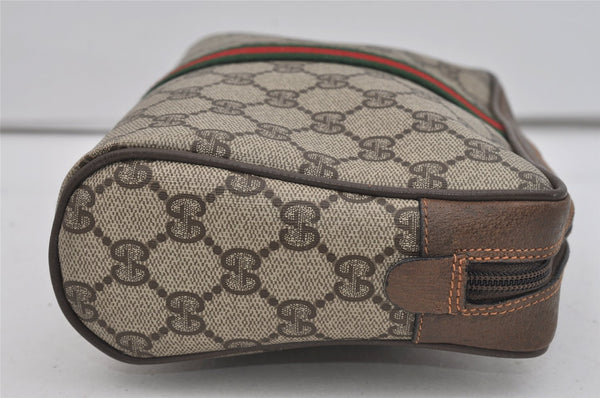 Authentic GUCCI Web Sherry Line Clutch Hand Bag GG PVC Leather Brown Junk 1055I