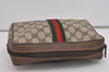 Authentic GUCCI Web Sherry Line Clutch Hand Bag GG PVC Leather Brown Junk 1055I